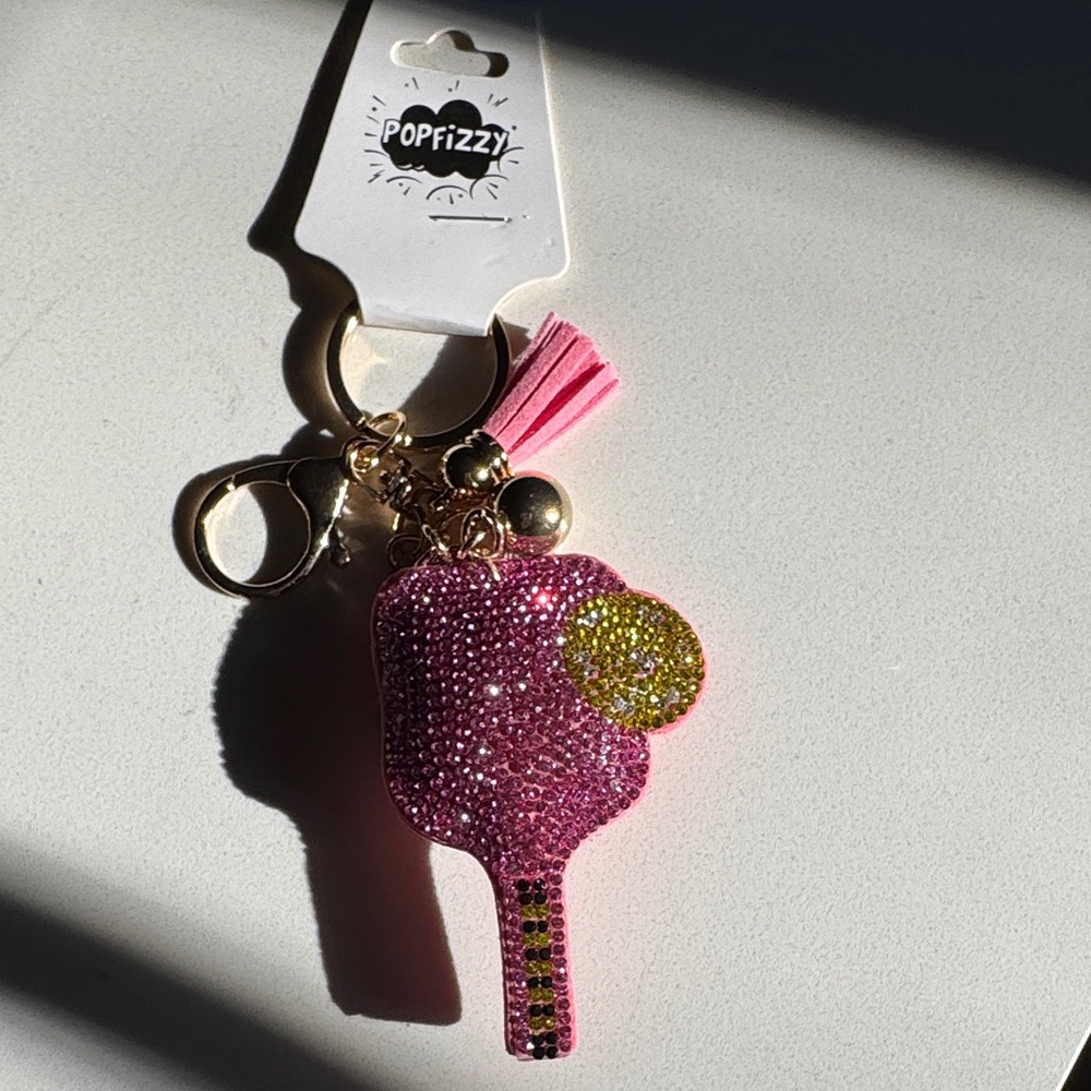 Pickleball Pink and Gold Keychain Accessory